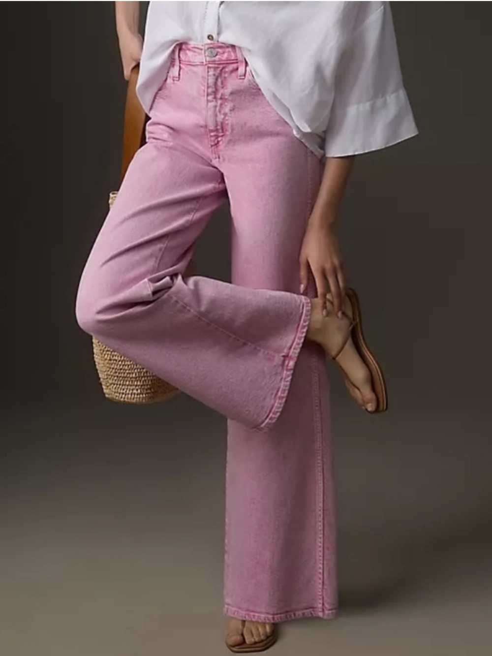 NWT AMO Frida Wide Leg Let Down Hem Acid Wash Pink Jeans Size 32